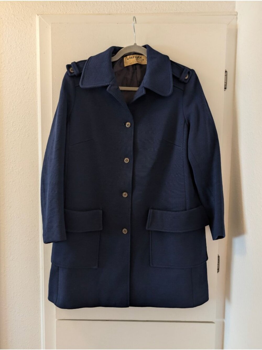 Vintage Jaeger Womens Navy Blue Wool Coat - Needs New Lining
